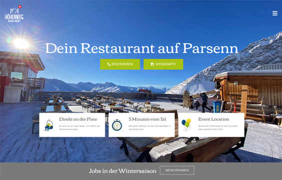 Screenshot der Bergrestaurant-Höhenweg-Startseite